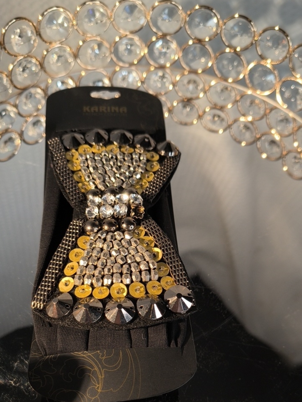 Karina Black Bow Hair Clip with Gold and Silver Embellishments